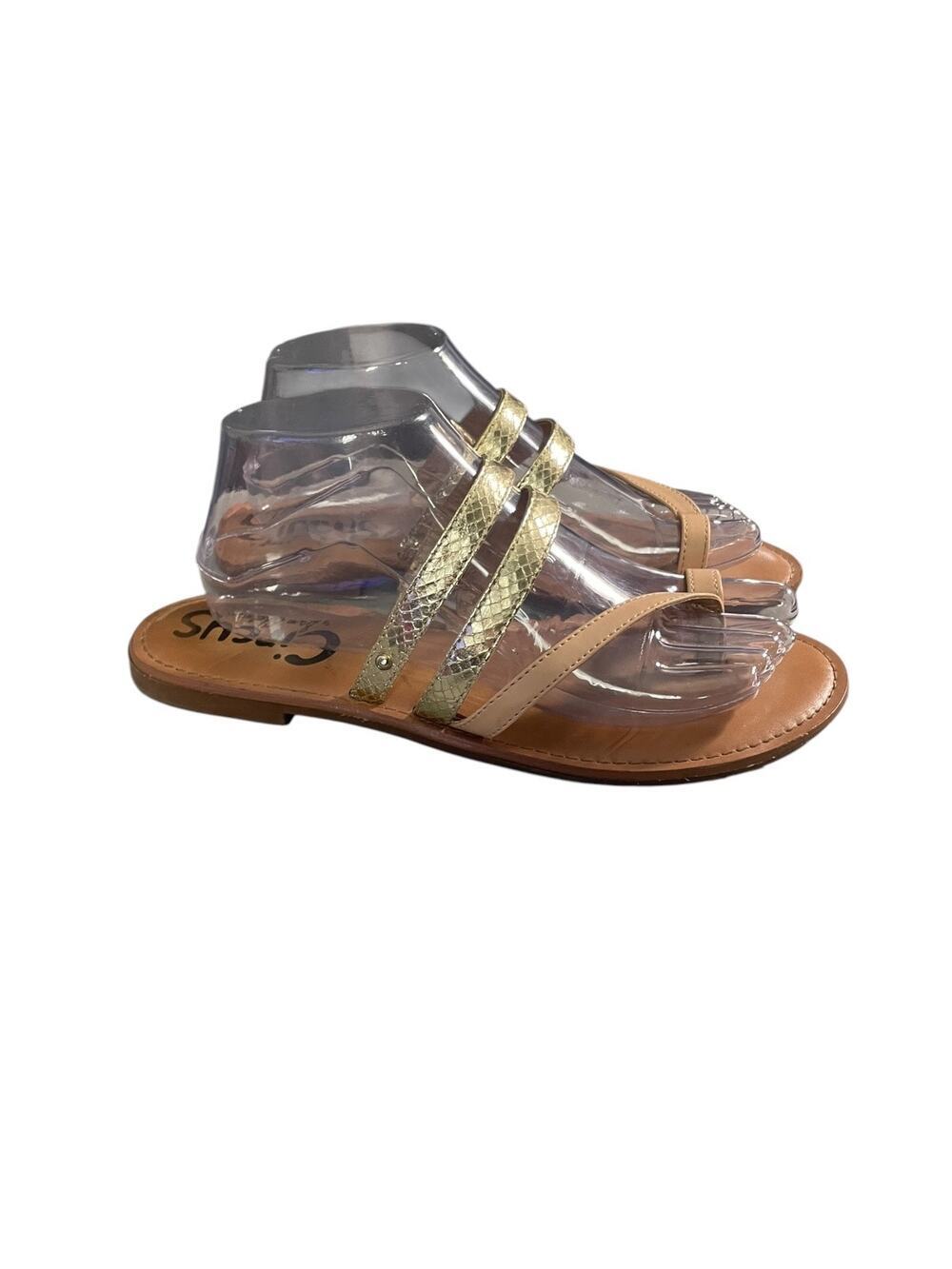 Circus By Sam Edelman Women’s Gold Metallic/Tan Flat Toe Loop Sandals Size-9